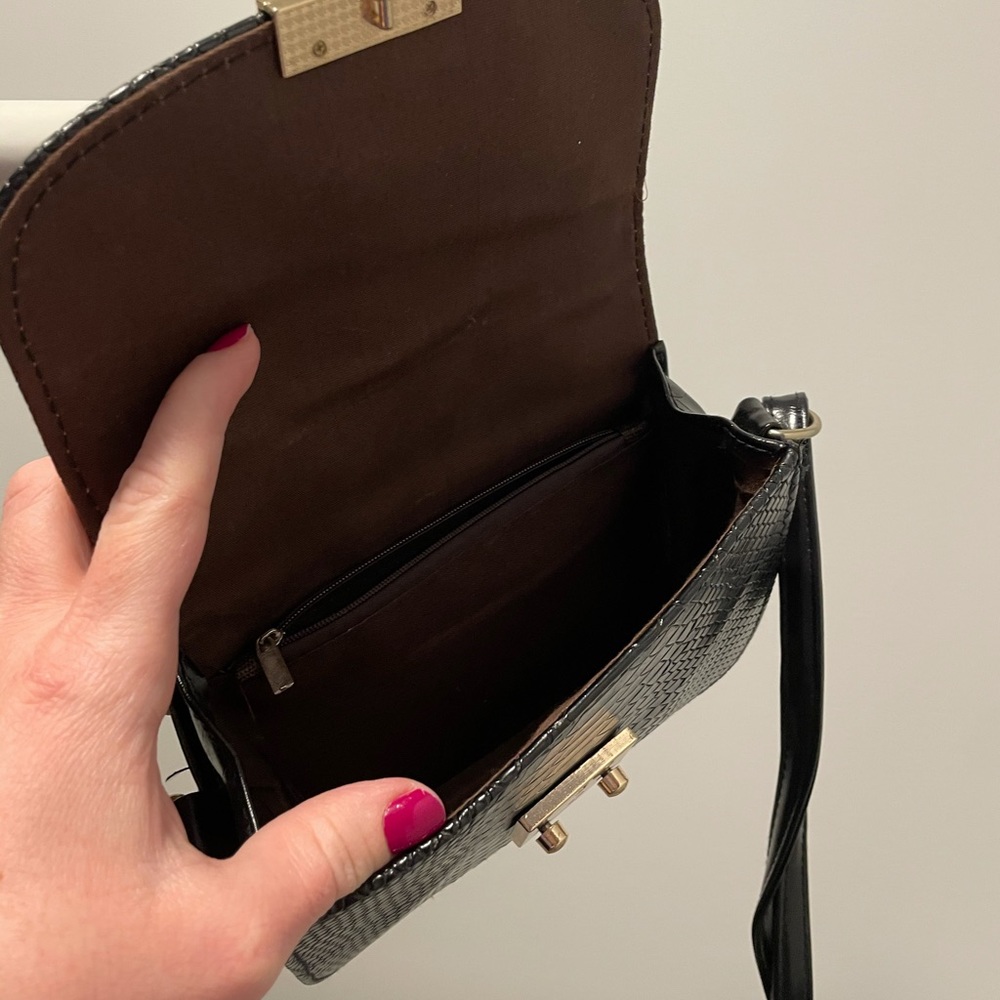 Black crock leather bag shoulder bag crossbody bag